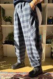 Nora Brushed Cotton Gingham Classic Barrel Pant Navy
